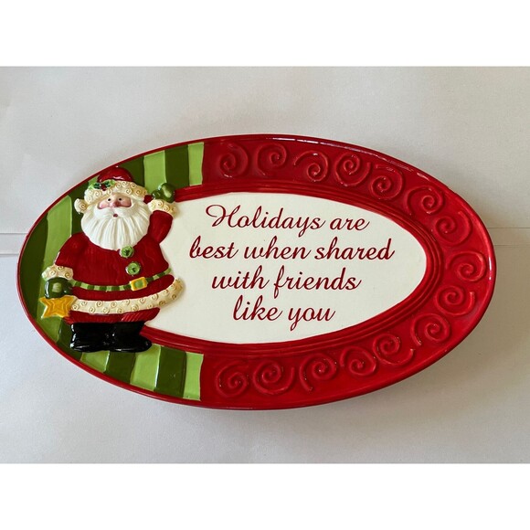 Fitz and Floyd Serving Plate Holidays Are Best When Shared Friends 9.5 x 5.5" - Picture 1 of 5